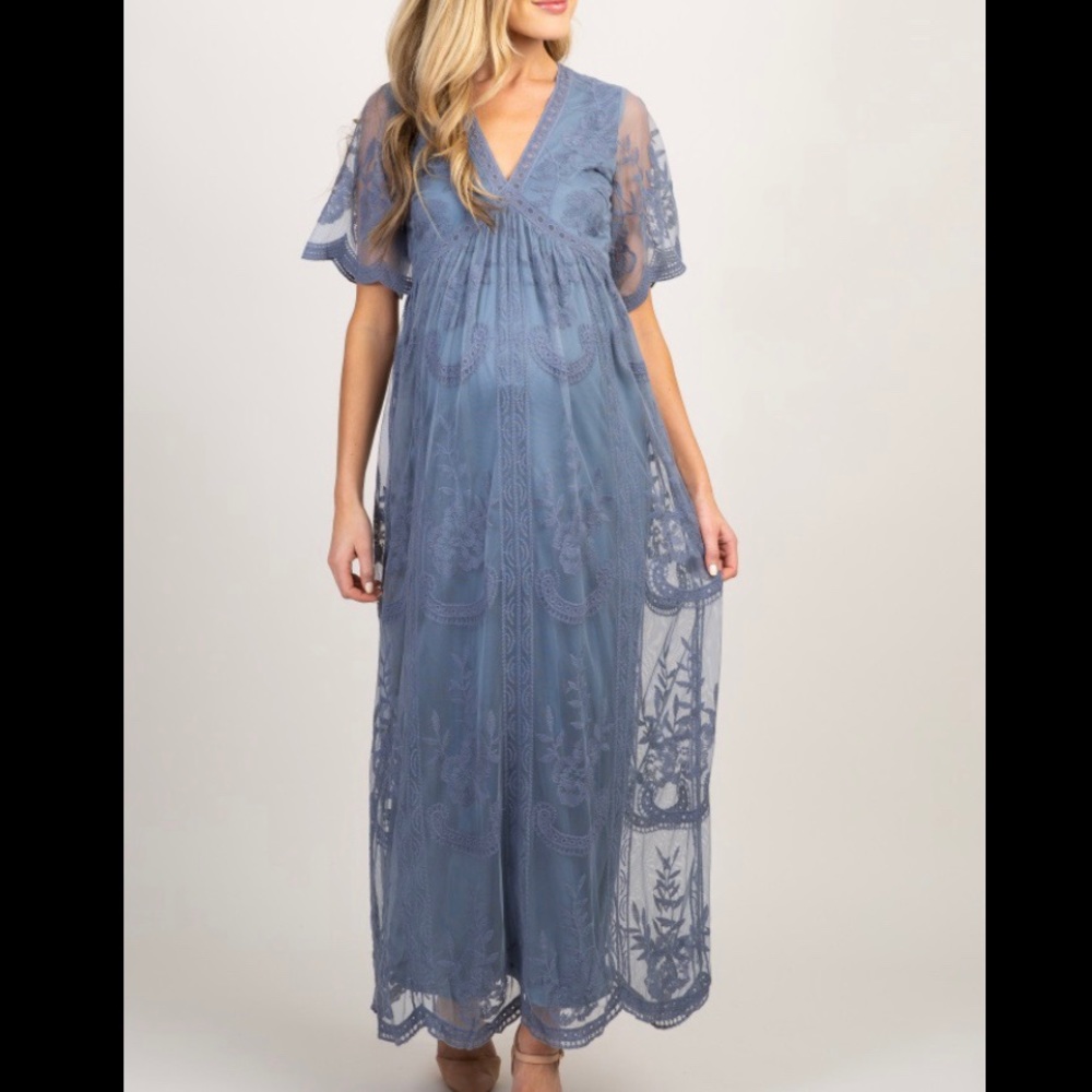 Blue lace maternity dress size small
